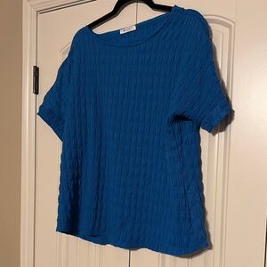 Elegant Blue Textured Short Sleeve Top